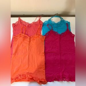 Y2K Camisole womens size medium lot of 4 orange hot pink teal coral lace trim